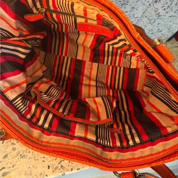 Anne Klein Orange Croc Embossed Patent Leather Tote Shoulder Bag - Picture 6 of 8